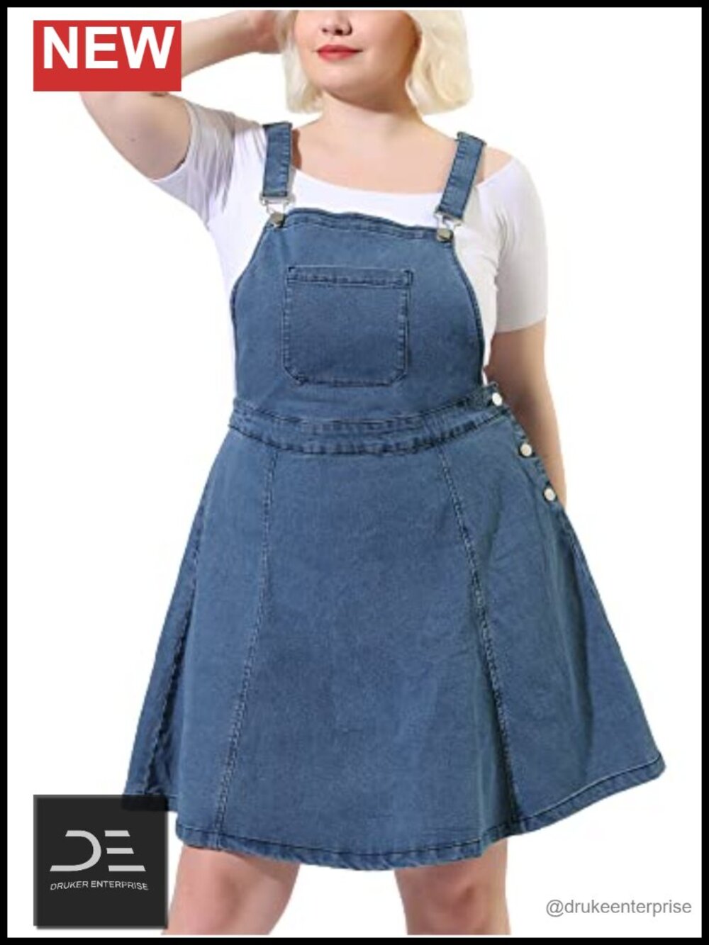 Denim Overall Dress Sleeveless Pinafore Romper with Pockets Plus Size